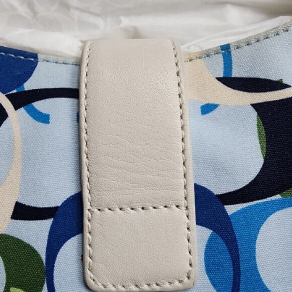 VTG Coach Signature Leather Trim Blue & White Hobo Bag Purse w/Matching Wristlet - Picture 11 of 14